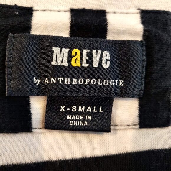 Maeve Anthropologie Womens Size XS Black White Rugby Striped V-Neck Polo Dress - Picture 7 of 8